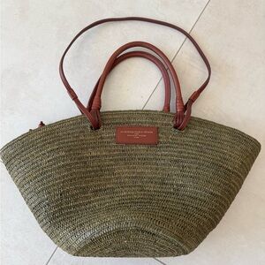 Sézane Rafia Woven Olive Green Tote Bag
